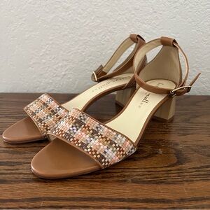 Bettye Muller Bowie Women's Woven Leather Ankle Strap Block Heel Sandals